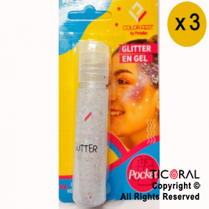 GLITTER EN GEL PELO ROSTRO CUERPO BLANCO 854-01 X 20 GR x 3